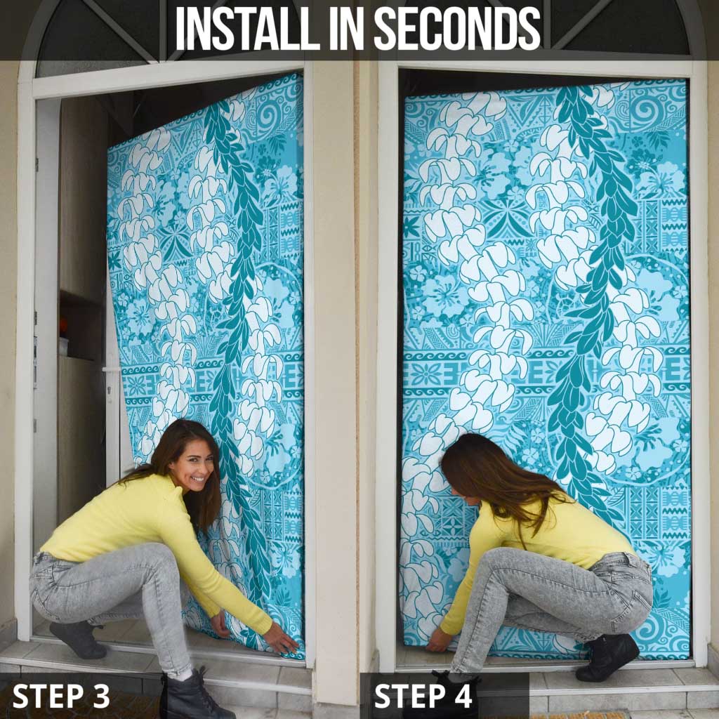 Blue Puakenikeni and Maile Lei Door Cover Hawaiian Style Tribal Tapa Double Strand Lei - Polynesian Pride