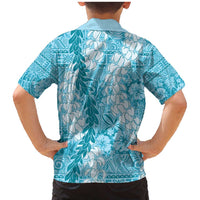 Blue Puakenikeni and Maile Lei Family Matching Mermaid Dress and Hawaiian Shirt Hawaiian Style Tribal Tapa Double Strand Lei LT9 - Polynesian Pride