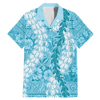 Blue Puakenikeni and Maile Lei Family Matching Mermaid Dress and Hawaiian Shirt Hawaiian Style Tribal Tapa Double Strand Lei LT9 Dad's Shirt - Short Sleeve Blue - Polynesian Pride