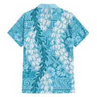 Blue Puakenikeni and Maile Lei Family Matching Puletasi and Hawaiian Shirt Hawaiian Style Tribal Tapa Double Strand Lei LT9 - Polynesian Pride
