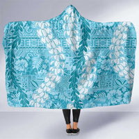 Blue Puakenikeni and Maile Lei Hooded Blanket Hawaiian Style Tribal Tapa Double Strand Lei