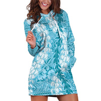 Blue Puakenikeni and Maile Lei Hoodie Dress Hawaiian Style Tribal Tapa Double Strand Lei