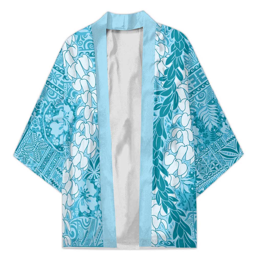 Blue Puakenikeni and Maile Lei Kimono Hawaiian Style Tribal Tapa Double Strand Lei - Polynesian Pride