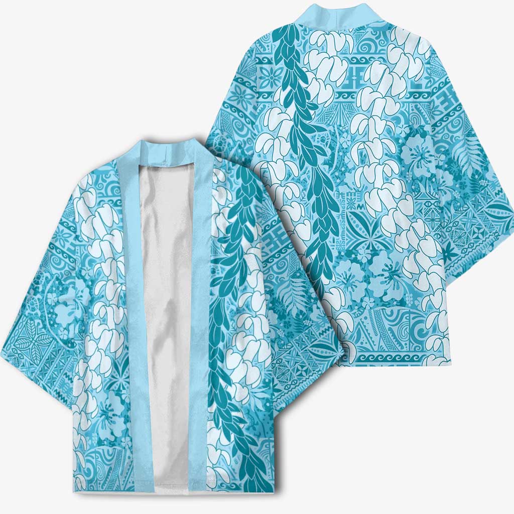 Blue Puakenikeni and Maile Lei Kimono Hawaiian Style Tribal Tapa Double Strand Lei - Polynesian Pride
