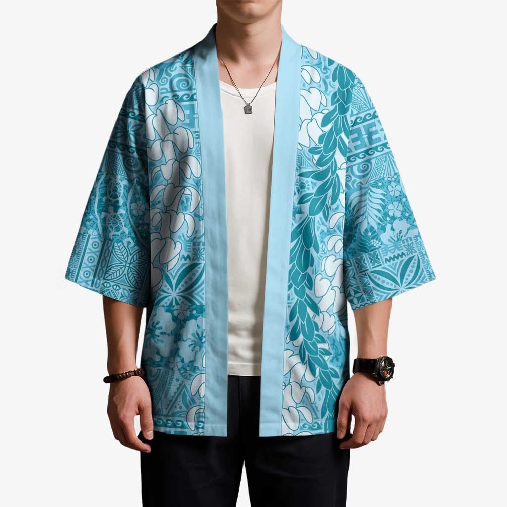 Blue Puakenikeni and Maile Lei Kimono Hawaiian Style Tribal Tapa Double Strand Lei - Polynesian Pride