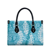 Blue Puakenikeni and Maile Lei Leather Bag Hawaiian Style Tribal Tapa Double Strand Lei - Polynesian Pride