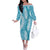 Blue Puakenikeni and Maile Lei Off The Shoulder Long Sleeve Dress Hawaiian Style Tribal Tapa Double Strand Lei