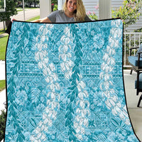 Blue Puakenikeni and Maile Lei Quilt Hawaiian Style Tribal Tapa Double Strand Lei