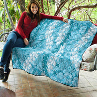 Blue Puakenikeni and Maile Lei Quilt Hawaiian Style Tribal Tapa Double Strand Lei