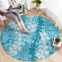 Blue Puakenikeni and Maile Lei Round Carpet Hawaiian Style Tribal Tapa Double Strand Lei