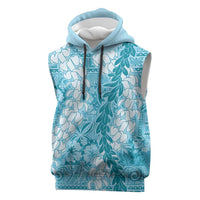 Blue Puakenikeni and Maile Lei Sleeveless Hoodie Hawaiian Style Tribal Tapa Double Strand Lei LT9 Blue - Polynesian Pride