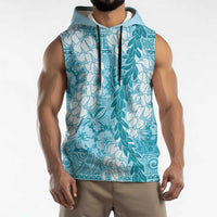 Blue Puakenikeni and Maile Lei Sleeveless Hoodie Hawaiian Style Tribal Tapa Double Strand Lei LT9 - Polynesian Pride
