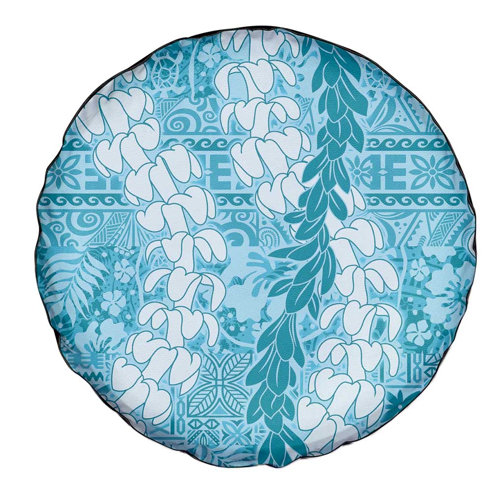 Blue Puakenikeni and Maile Lei Spare Tire Cover Hawaiian Style Tribal Tapa Double Strand Lei