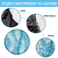 Blue Puakenikeni and Maile Lei Spare Tire Cover Hawaiian Style Tribal Tapa Double Strand Lei