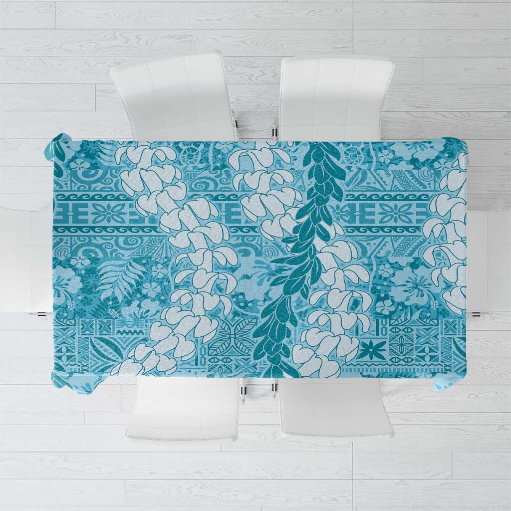 Blue Puakenikeni and Maile Lei Tablecloth Hawaiian Style Tribal Tapa Double Strand Lei