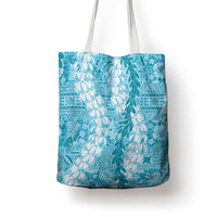 Blue Puakenikeni and Maile Lei Tote Bag Hawaiian Style Tribal Tapa Double Strand Lei - Polynesian Pride