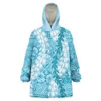 Blue Puakenikeni and Maile Lei Wearable Blanket Hoodie Hawaiian Style Tribal Tapa Double Strand Lei LT9 One Size Blue - Polynesian Pride