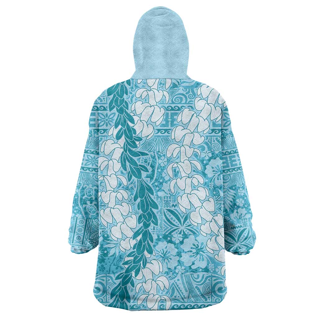 Blue Puakenikeni and Maile Lei Wearable Blanket Hoodie Hawaiian Style Tribal Tapa Double Strand Lei LT9 - Polynesian Pride