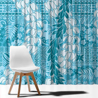 Blue Puakenikeni and Maile Lei Window Curtain Hawaiian Style Tribal Tapa Double Strand Lei