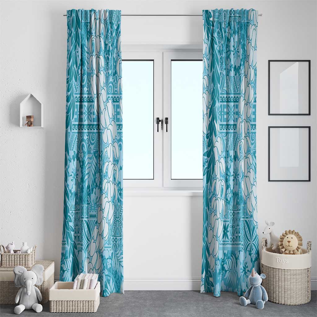 Blue Puakenikeni and Maile Lei Window Curtain Hawaiian Style Tribal Tapa Double Strand Lei