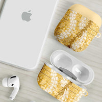 Gold Puakenikeni and Maile Lei AirPods Case Hawaiian Style Tribal Tapa Double Strand Lei - Polynesian Pride