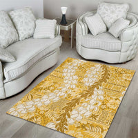 Gold Puakenikeni and Maile Lei Area Rug Hawaiian Style Tribal Tapa Double Strand Lei