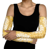 Gold Puakenikeni and Maile Lei Arm Sleeves Hawaiian Style Tribal Tapa Double Strand Lei - Polynesian Pride