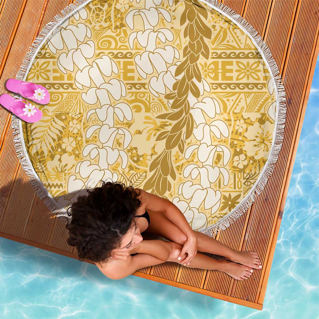 Gold Puakenikeni and Maile Lei Beach Blanket Hawaiian Style Tribal Tapa Double Strand Lei