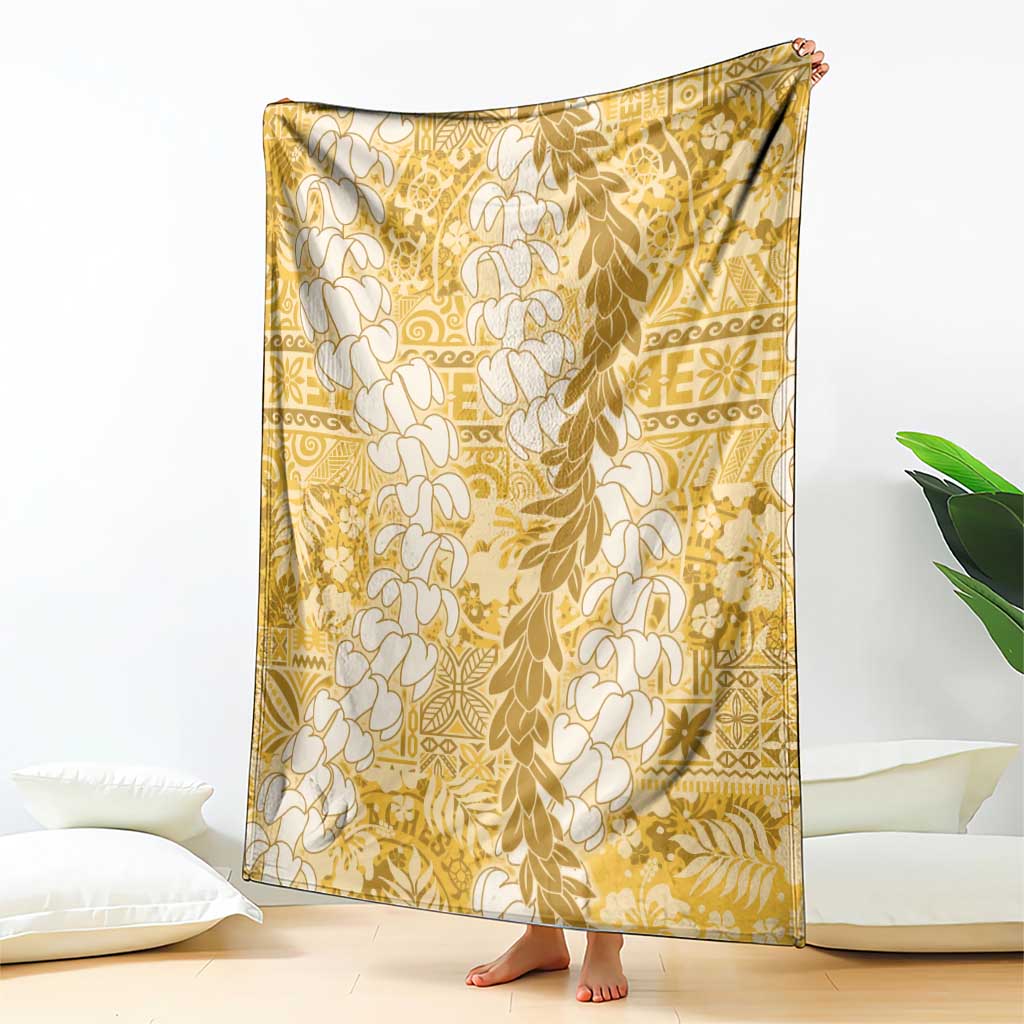Gold Puakenikeni and Maile Lei Blanket Hawaiian Style Tribal Tapa Double Strand Lei