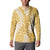 Gold Puakenikeni and Maile Lei Button Sweatshirt Hawaiian Style Tribal Tapa Double Strand Lei