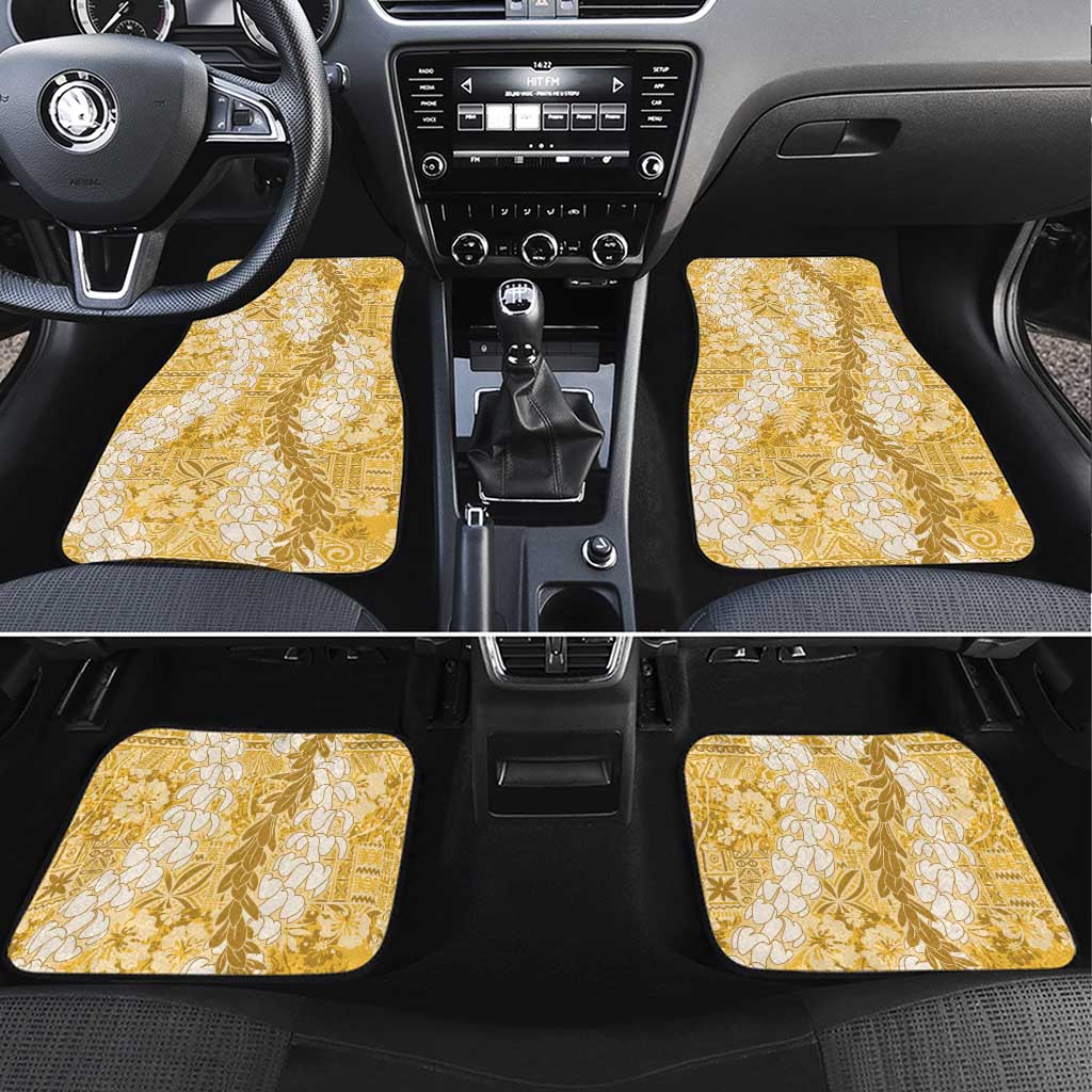 Gold Puakenikeni and Maile Lei Car Mats Hawaiian Style Tribal Tapa Double Strand Lei