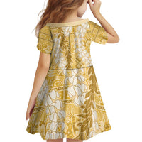 Gold Puakenikeni and Maile Lei Family Matching Long Sleeve Bodycon Dress and Hawaiian Shirt Hawaiian Style Tribal Tapa Double Strand Lei LT9 - Polynesian Pride
