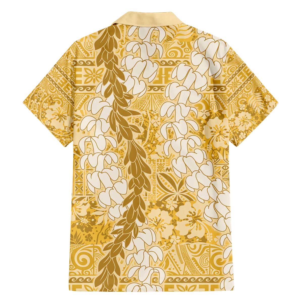 Gold Puakenikeni and Maile Lei Family Matching Off The Shoulder Long Sleeve Dress and Hawaiian Shirt Hawaiian Style Tribal Tapa Double Strand Lei LT9 - Polynesian Pride