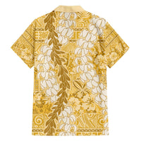 Gold Puakenikeni and Maile Lei Family Matching Off The Shoulder Long Sleeve Dress and Hawaiian Shirt Hawaiian Style Tribal Tapa Double Strand Lei LT9 - Polynesian Pride
