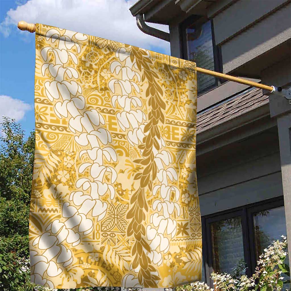 Gold Puakenikeni and Maile Lei Garden Flag Hawaiian Style Tribal Tapa Double Strand Lei LT9 - Polynesian Pride