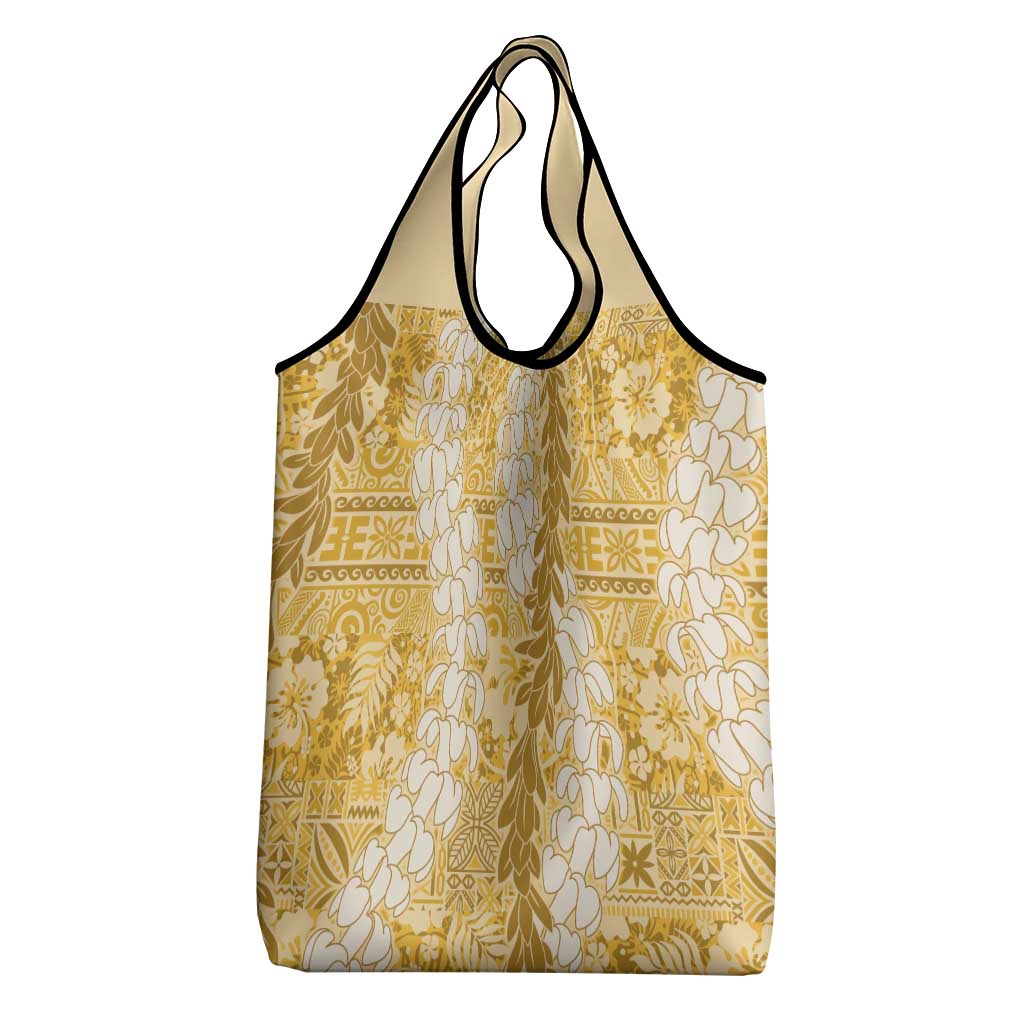 Gold Puakenikeni and Maile Lei Grocery Bag Hawaiian Style Tribal Tapa Double Strand Lei