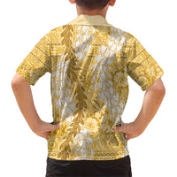 Gold Puakenikeni and Maile Lei Kid Hawaiian Shirt Hawaiian Style Tribal Tapa Double Strand Lei LT9 - Polynesian Pride