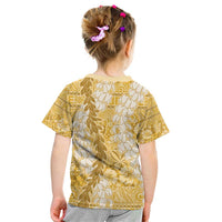 Gold Puakenikeni and Maile Lei Kid T Shirt Hawaiian Style Tribal Tapa Double Strand Lei LT9 - Polynesian Pride