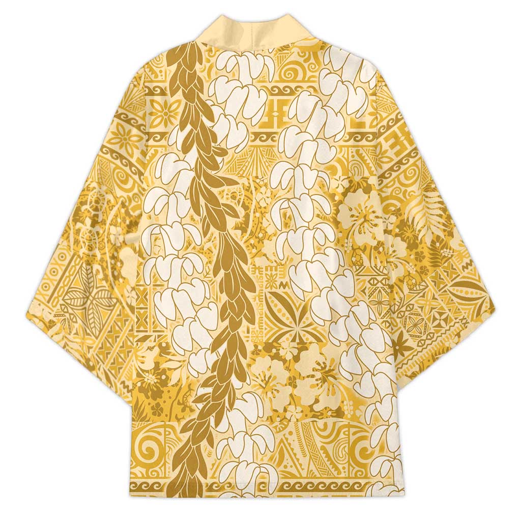 Gold Puakenikeni and Maile Lei Kimono Hawaiian Style Tribal Tapa Double Strand Lei - Polynesian Pride