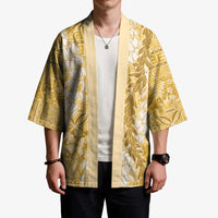 Gold Puakenikeni and Maile Lei Kimono Hawaiian Style Tribal Tapa Double Strand Lei - Polynesian Pride
