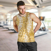 Gold Puakenikeni and Maile Lei Men Tank Top Hawaiian Style Tribal Tapa Double Strand Lei LT9 Gold - Polynesian Pride