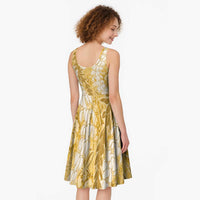 Gold Puakenikeni and Maile Lei Midi Dress Hawaiian Style Tribal Tapa Double Strand Lei - Polynesian Pride