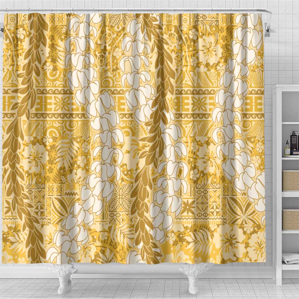 Gold Puakenikeni and Maile Lei Shower Curtain Hawaiian Style Tribal Tapa Double Strand Lei LT9 - Polynesian Pride