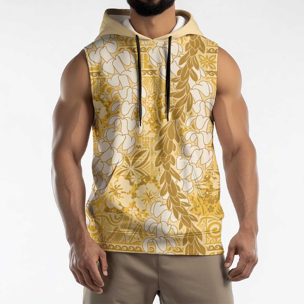 Gold Puakenikeni and Maile Lei Sleeveless Hoodie Hawaiian Style Tribal Tapa Double Strand Lei LT9 - Polynesian Pride