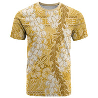 Gold Puakenikeni and Maile Lei T Shirt Hawaiian Style Tribal Tapa Double Strand Lei