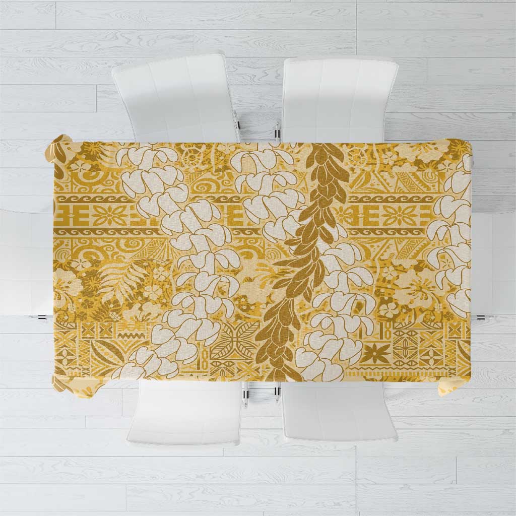 Gold Puakenikeni and Maile Lei Tablecloth Hawaiian Style Tribal Tapa Double Strand Lei
