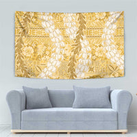 Gold Puakenikeni and Maile Lei Tapestry Hawaiian Style Tribal Tapa Double Strand Lei