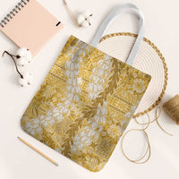 Gold Puakenikeni and Maile Lei Tote Bag Hawaiian Style Tribal Tapa Double Strand Lei - Polynesian Pride