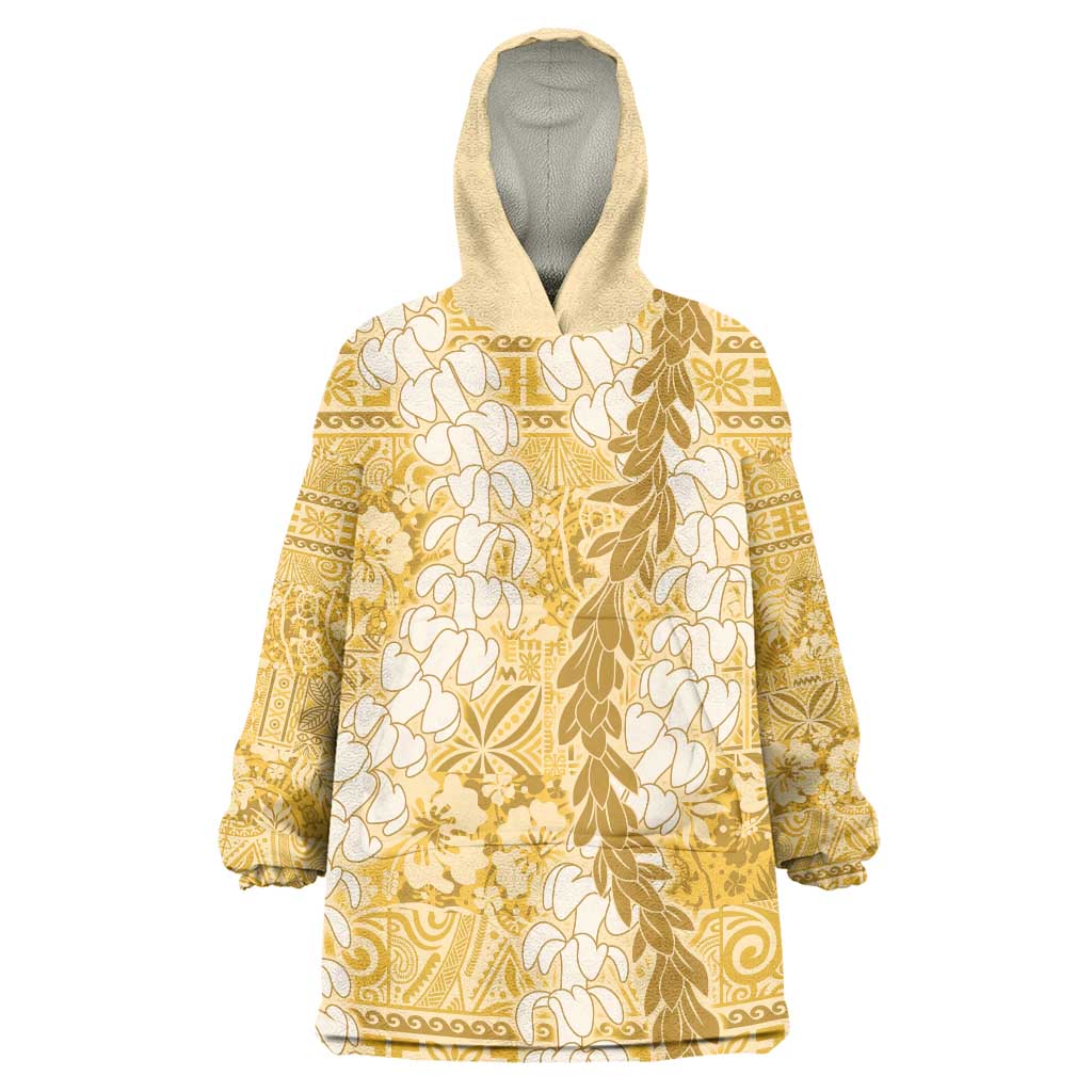 Gold Puakenikeni and Maile Lei Wearable Blanket Hoodie Hawaiian Style Tribal Tapa Double Strand Lei LT9 One Size Gold - Polynesian Pride
