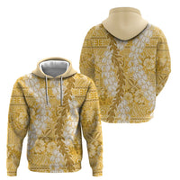 Gold Puakenikeni and Maile Lei Zip Hoodie Hawaiian Style Tribal Tapa Double Strand Lei